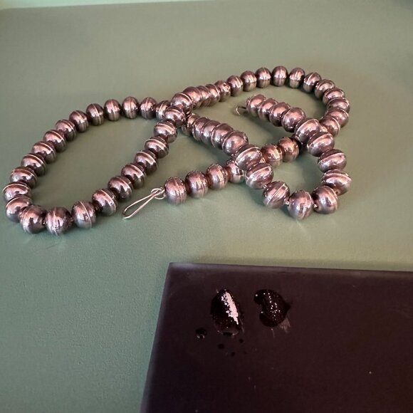 Sterling Silver Beaded Desert Pearls Necklace Vintage 24" Southwestern - Picture 11 of 11